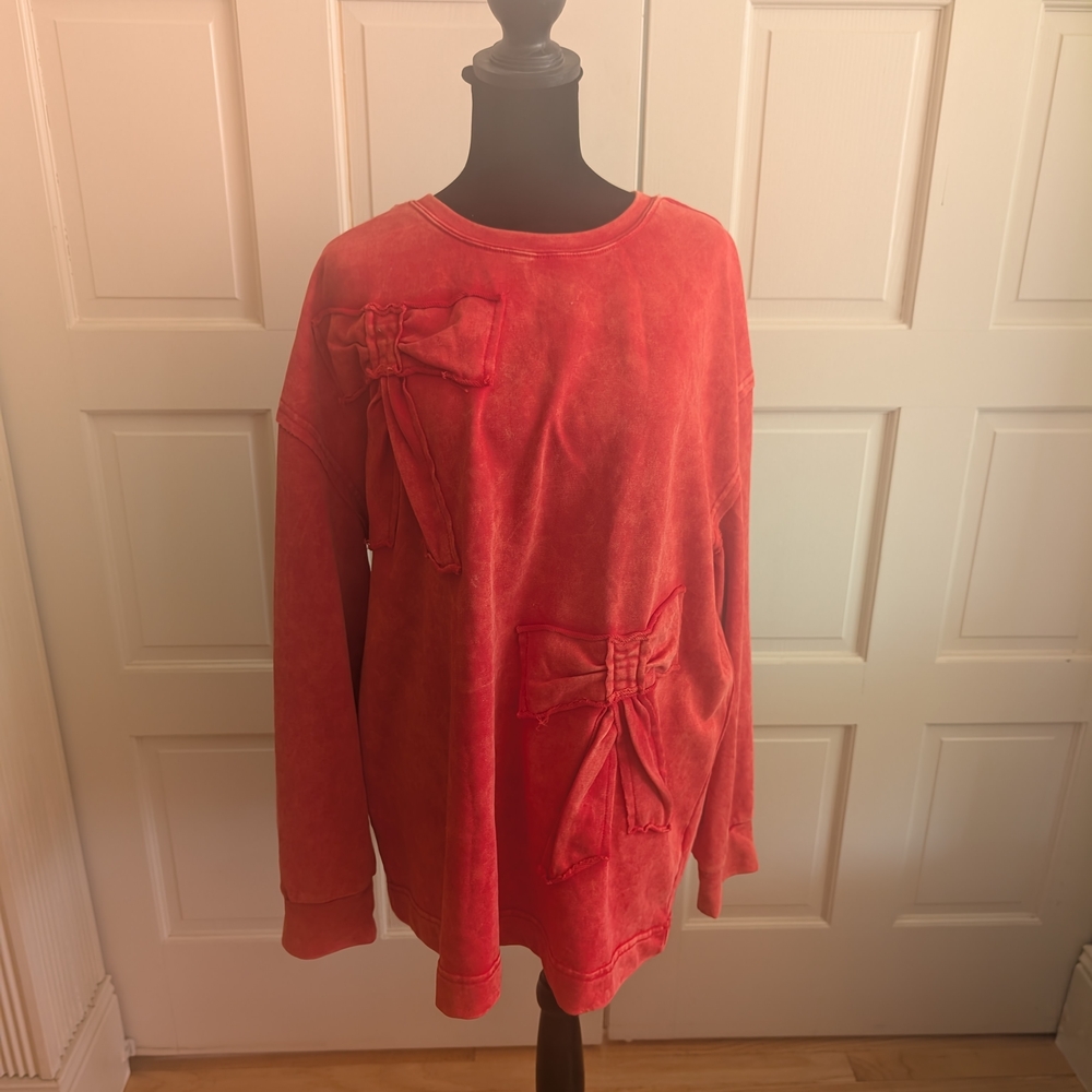 Red Sweatshirt with Bow Accents